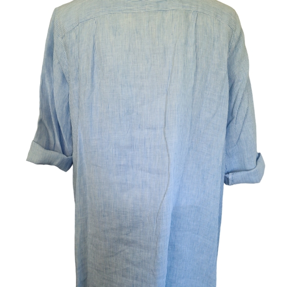 Love Linen J. Jill Blue Striped Linen Tunic Blouse Side Buttons Size Medium - Picture 5 of 8